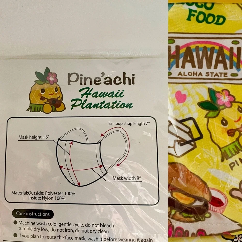 PINE’ACHI Hawaiian Kawaii Fabric MASK New in Package from HAWAII